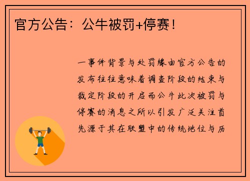 官方公告：公牛被罚+停赛！